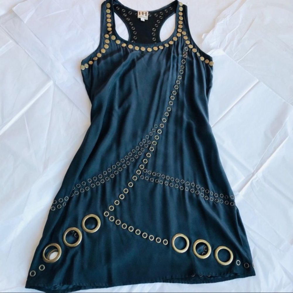 Haute Hippie Black Tank Dress with Gold Eyelet Accents